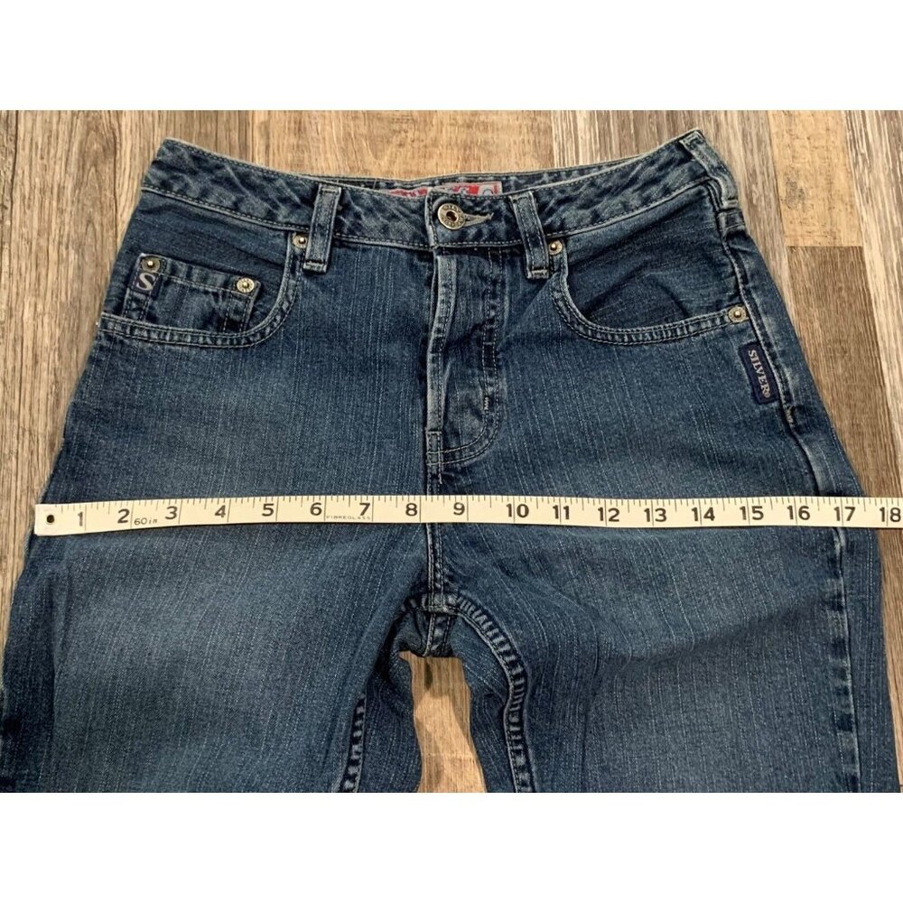Silver Jeans Flare Pants Womens Size 25/31 Denim Button Fly Mid Rise Blue Cotton - Picture 11 of 15